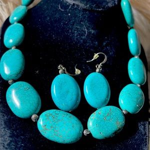 Turquoise Stone Beads Necklace & Earrings Set New